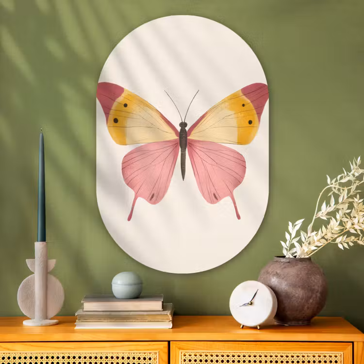 Muurovaal - Glas - Vlinder - Illustratie - Roze — 2