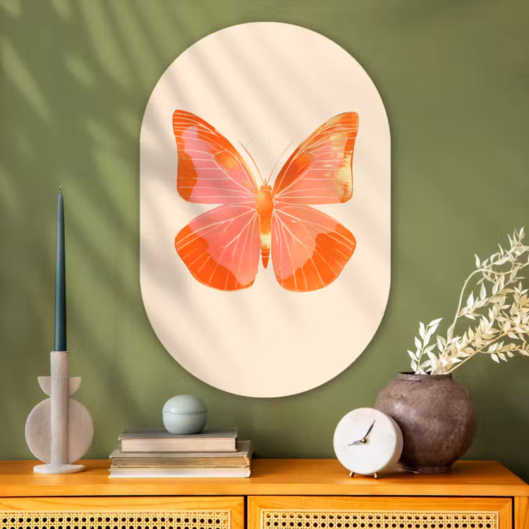Muurovaal - Glas - Vlinder - Minimalistisch - Roze — 2