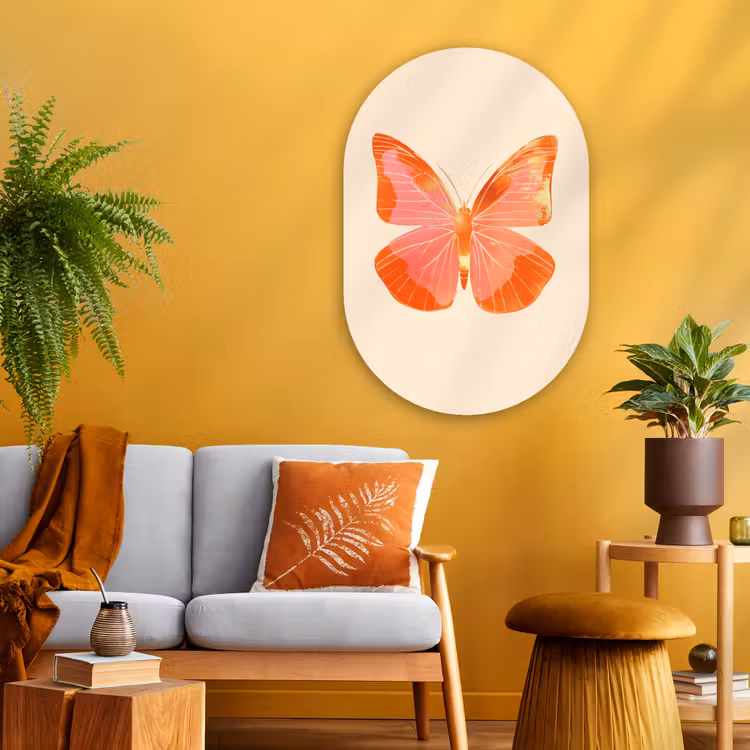Muurovaal - Glas - Vlinder - Minimalistisch - Roze — 3