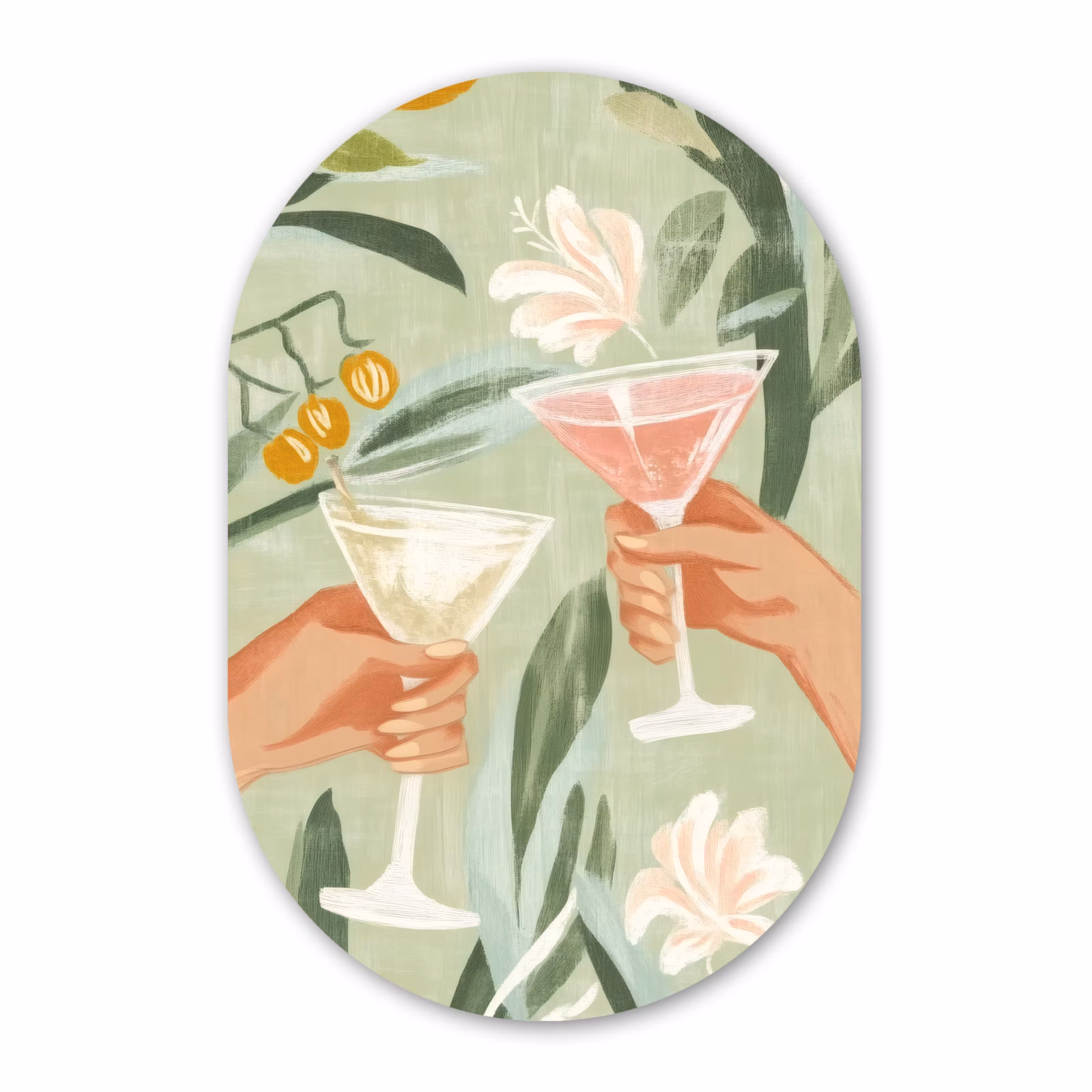 Muurovaal - Glas - Glazen - Proosten - Bladeren - Groen — 1