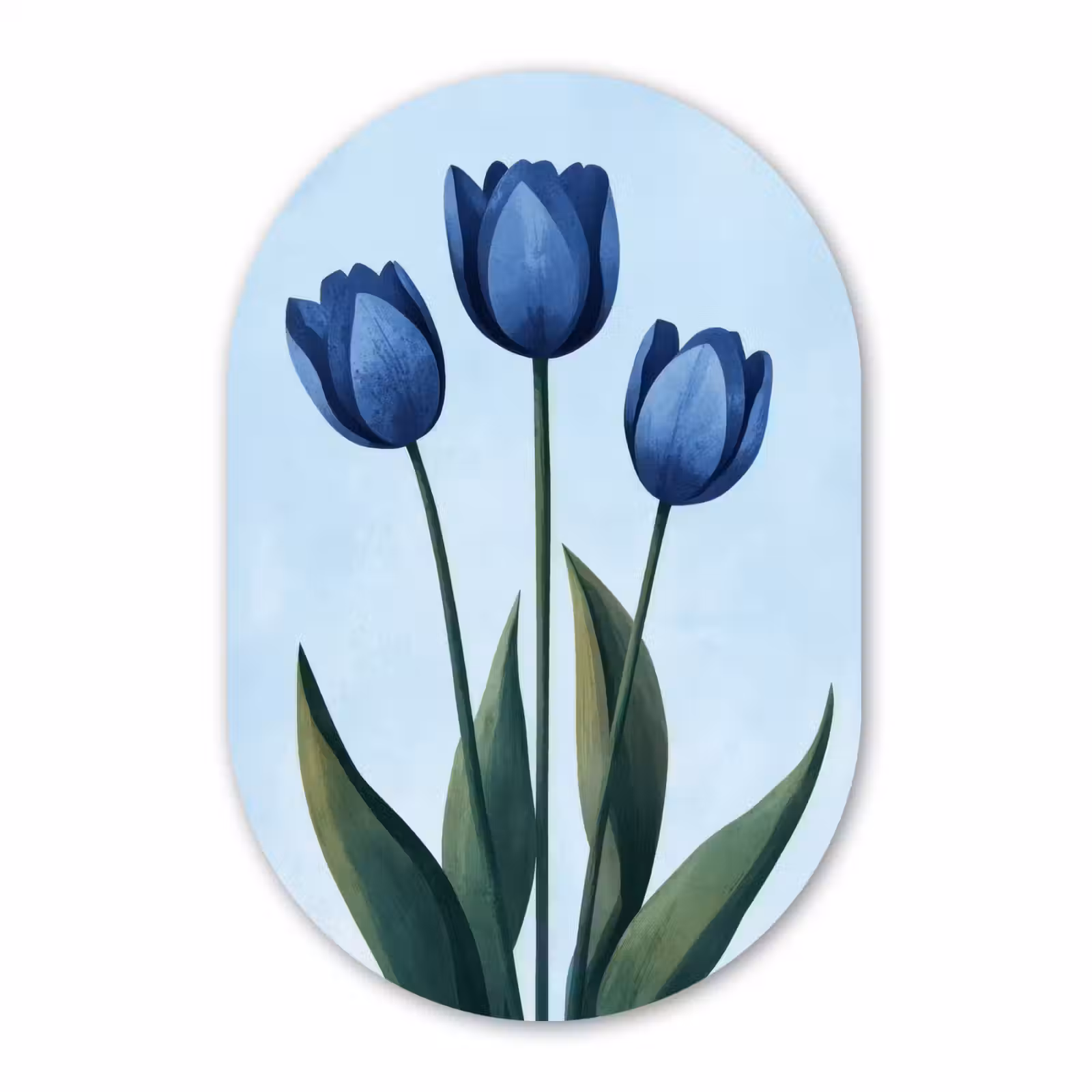 Muurovaal - Glas - Tulpen - Blauw - Bladeren — 1