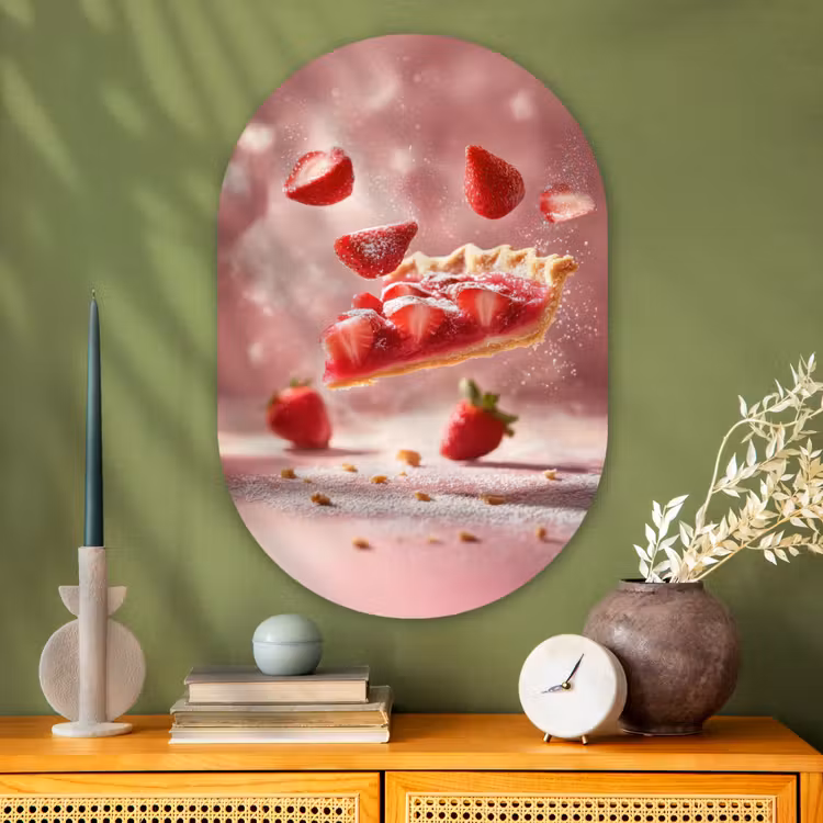 Muurovaal - Glas - Aardbei - Taart- Eten - Roze — 2