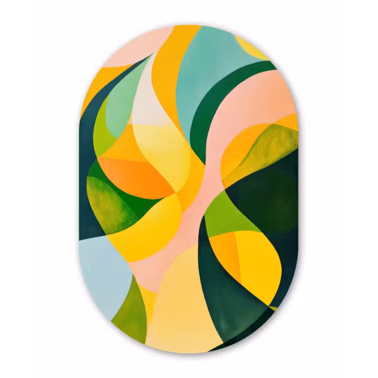 Muurovaal - Glas - Abstract - Geel - Roze - Groen — 1