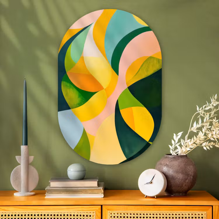 Muurovaal - Glas - Abstract - Geel - Roze - Groen — 2