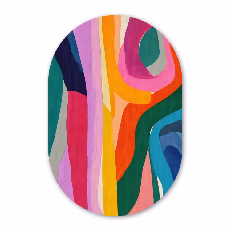 Muurovaal - Glas - Abstract - Kleurrijk - Golven - Lijnen — 1