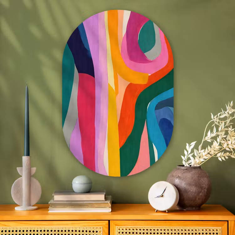 Muurovaal - Glas - Abstract - Kleurrijk - Golven - Lijnen — 2