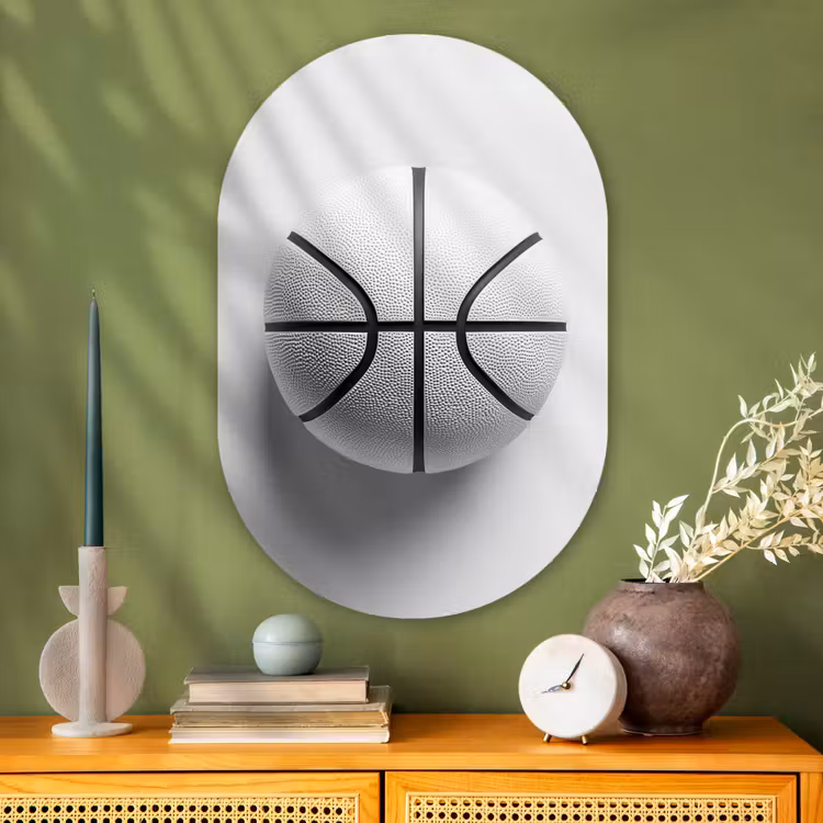 Muurovaal - Glas - Basketbal - Wit - Schaduw - Lijnen — 2