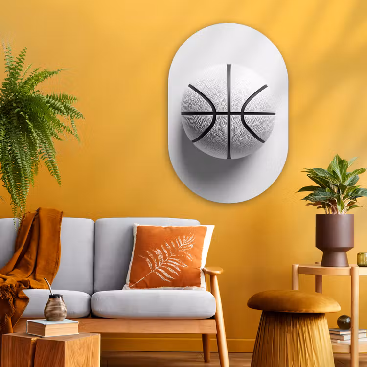 Muurovaal - Glas - Basketbal - Wit - Schaduw - Lijnen — 3