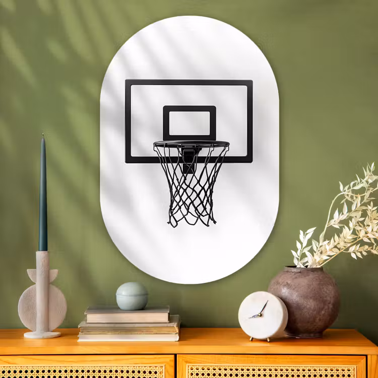 Muurovaal - Glas - Basketbalbord - Minimalistisch - Zwart — 2