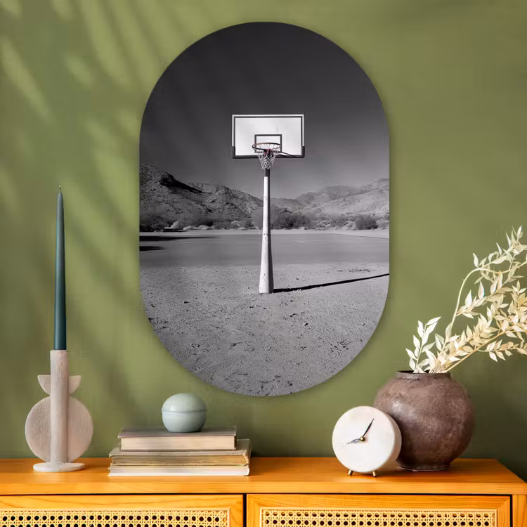 Muurovaal - Glas - Basketbalpaal - Landschap - Zand - Wit — 2
