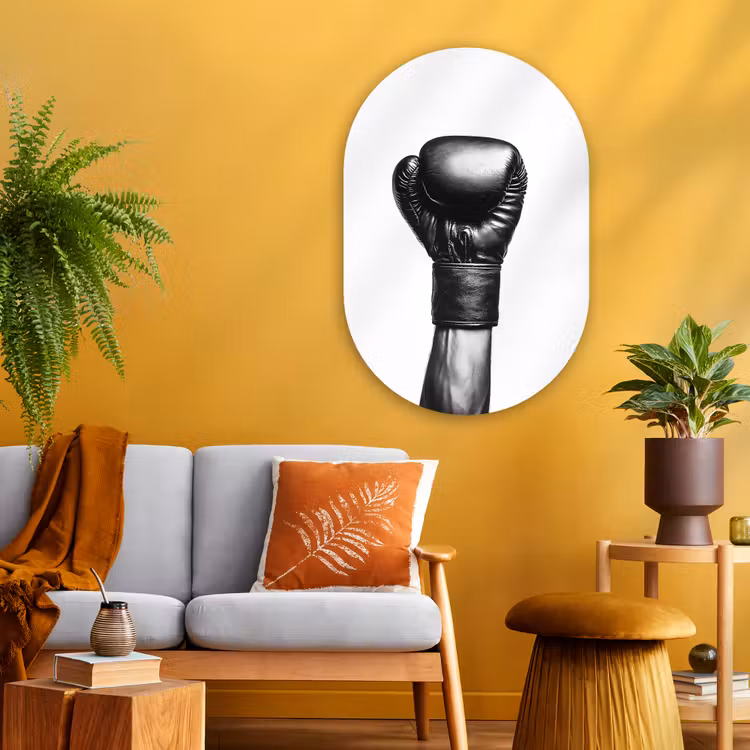 Muurovaal - Glas - Bokshandschoen - Zwart - Hand — 3
