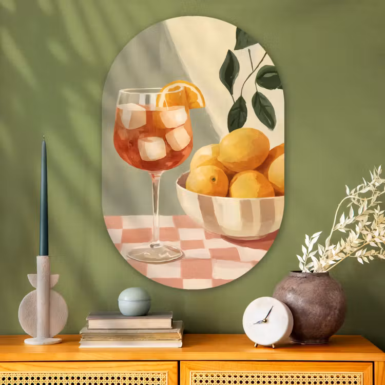 Muurovaal - Glas - Citroenen - Glas - Tafelkleed - Geblokt — 2