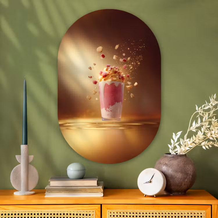 Muurovaal - Glas - Framboos - Smoothie - Drinken - Roze — 2