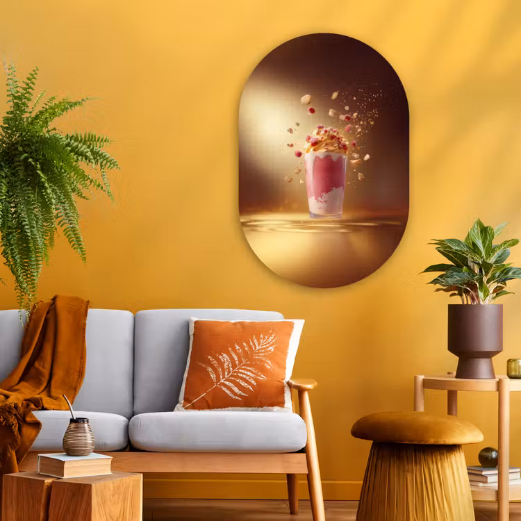 Muurovaal - Glas - Framboos - Smoothie - Drinken - Roze — 3