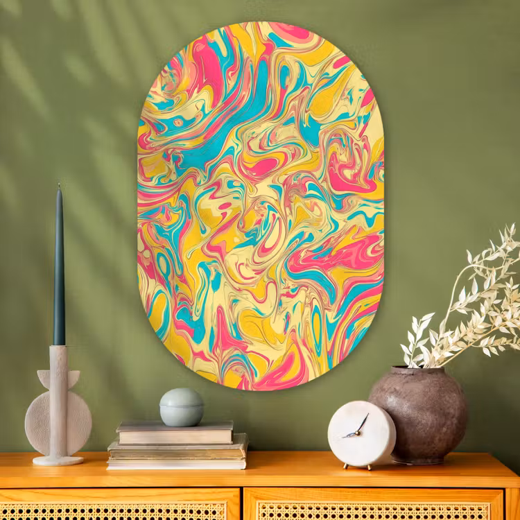 Muurovaal - Glas - Geel - Roze - Blauw - Retro — 2