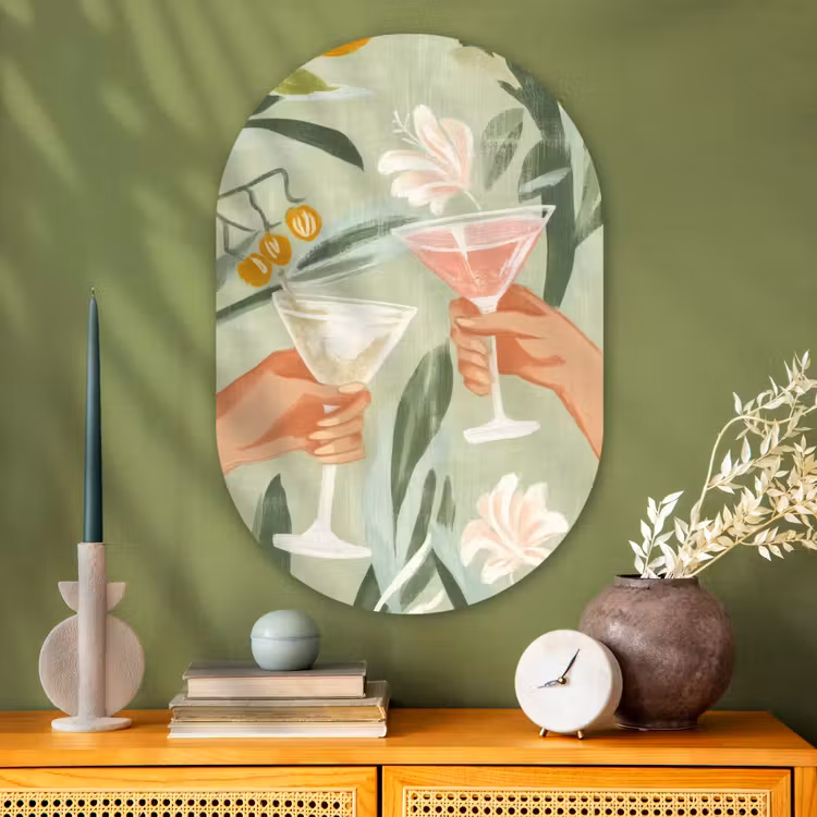 Muurovaal - Glas - Glazen - Proosten - Bladeren - Groen — 2