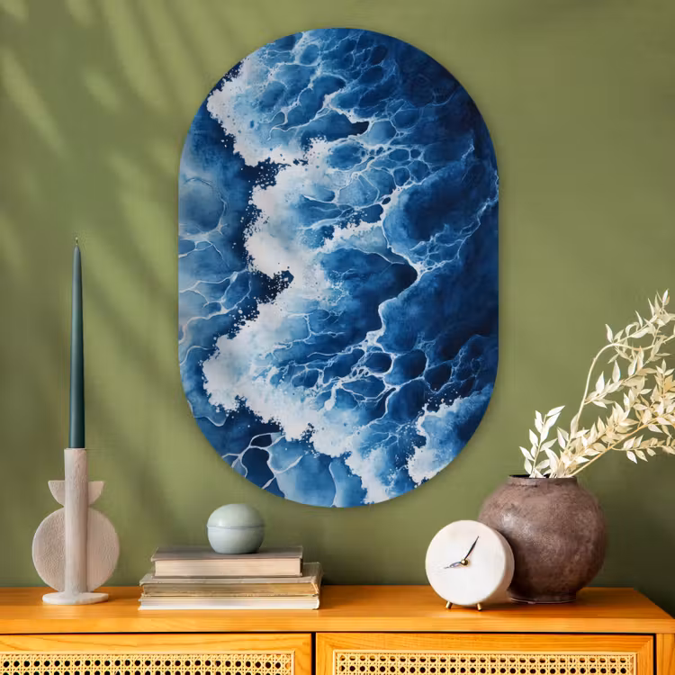 Muurovaal - Glas - Golven - Blauw - Schuim — 2
