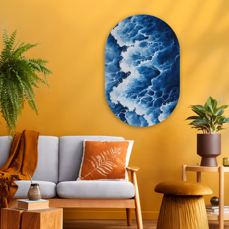 Muurovaal - Glas - Golven - Blauw - Schuim — 3