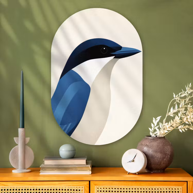 Muurovaal - Glas - Illustratie - Blauw - Vogel — 2