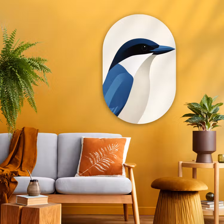 Muurovaal - Glas - Illustratie - Blauw - Vogel — 3