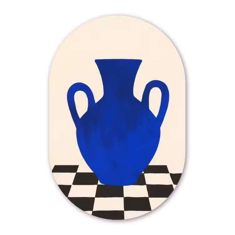Muurovaal - Glas - Vaas - Blauw - Geblokt - Modern — 1