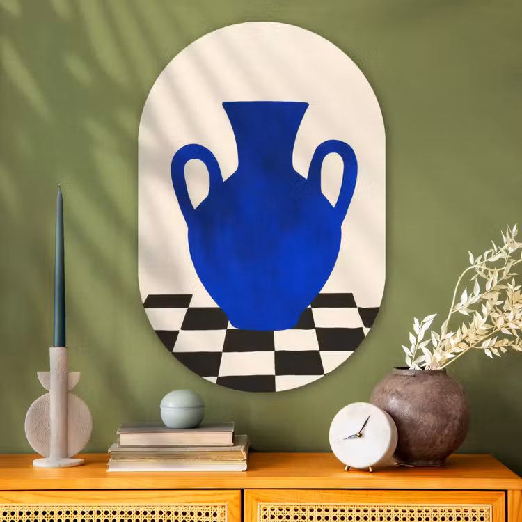 Muurovaal - Glas - Vaas - Blauw - Geblokt - Modern — 2