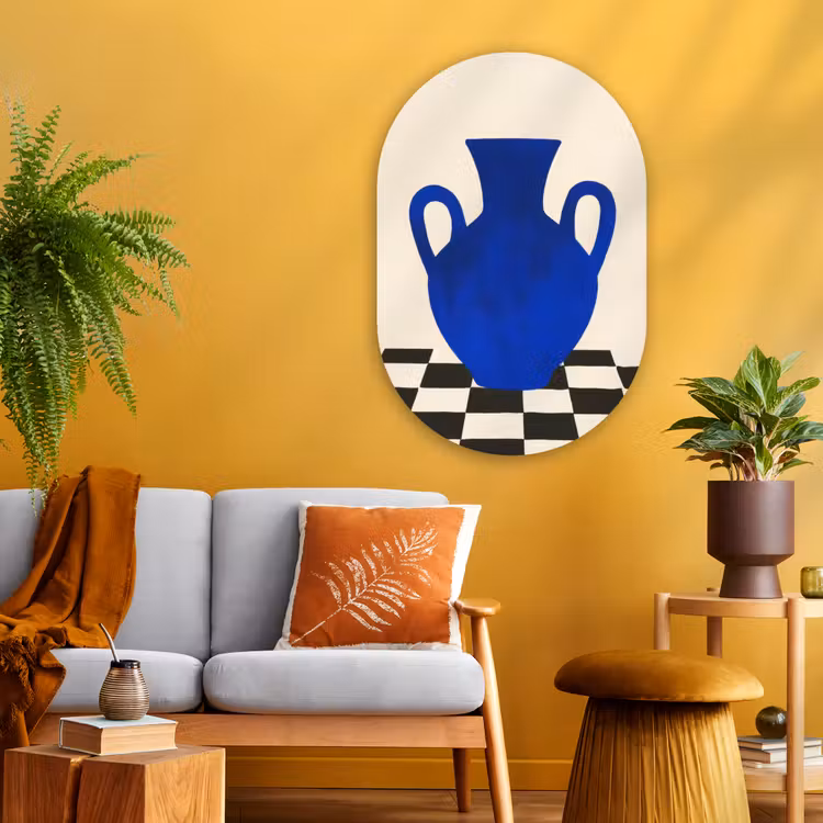 Muurovaal - Glas - Vaas - Blauw - Geblokt - Modern — 3