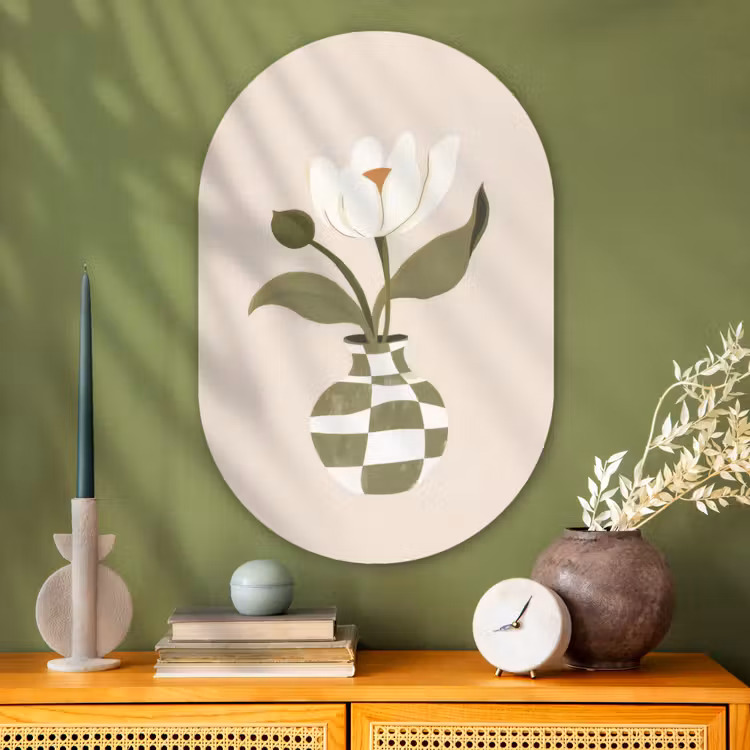 Muurovaal - Glas - Vaas - Geruit - Bloem - Groen — 2