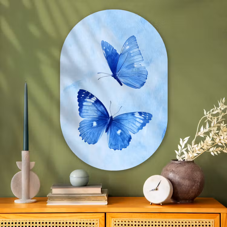 Muurovaal - Glas - Vlinders - Sierlijk - Blauw — 2