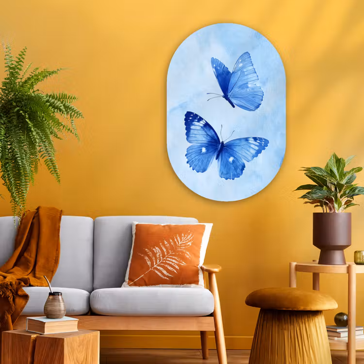 Muurovaal - Glas - Vlinders - Sierlijk - Blauw — 3