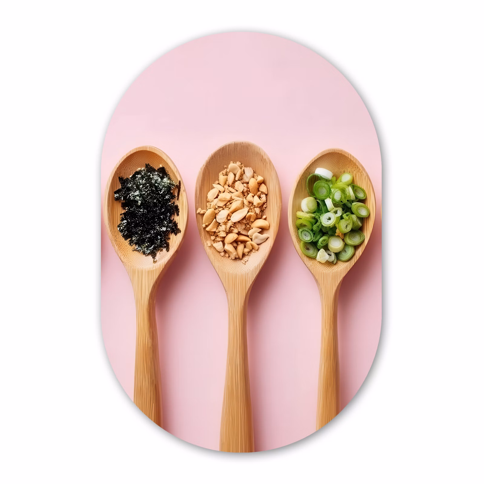 Muurovaal - Glas - Ingrediënten - Lepels - Hout - Roze — 1