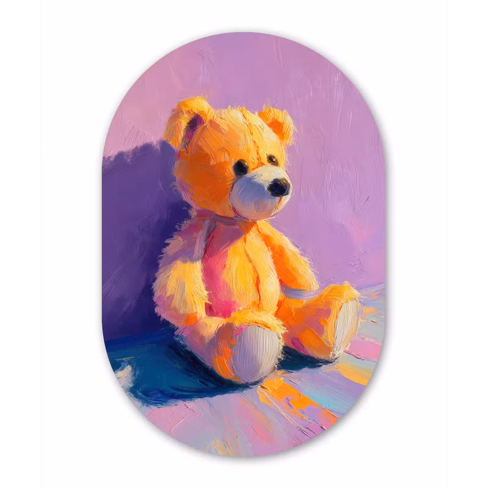 Muurovaal - Glas - Teddybeer - Schaduw - Penseelstreken - Paars — 1
