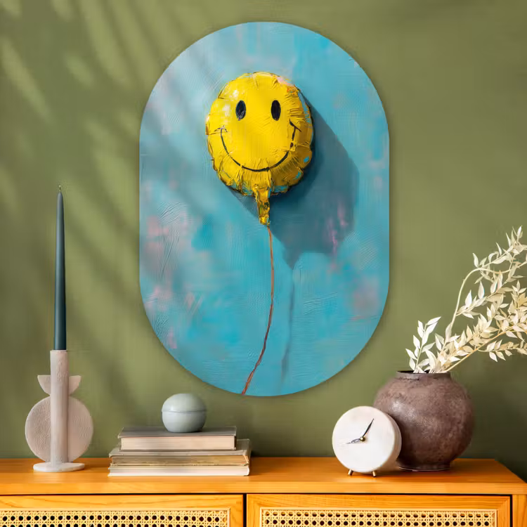 Muurovaal - Glas - Ballon - Geel - Smiley — 2