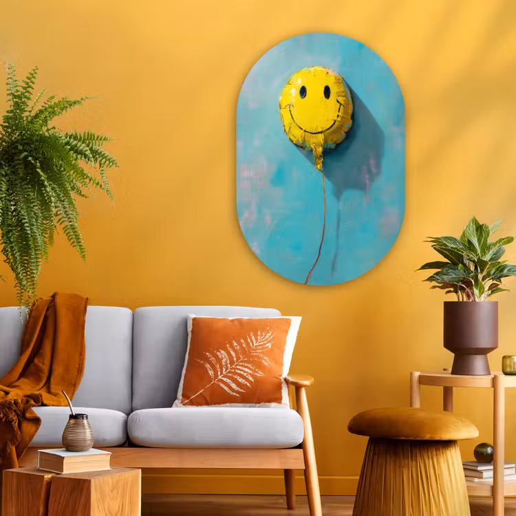 Muurovaal - Glas - Ballon - Geel - Smiley — 3