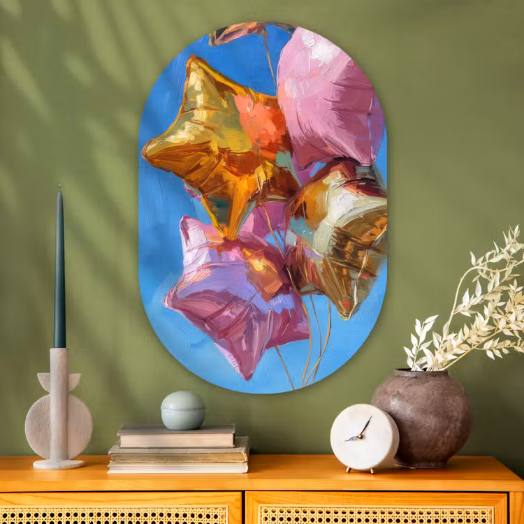 Muurovaal - Glas - Ballonnen - Goud - Stervorm - Roze — 2