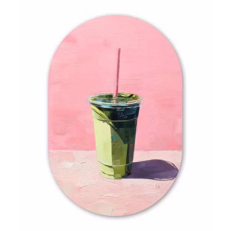 Muurovaal - Glas - Beker - Rietje - Minimalistisch - Groen — 1