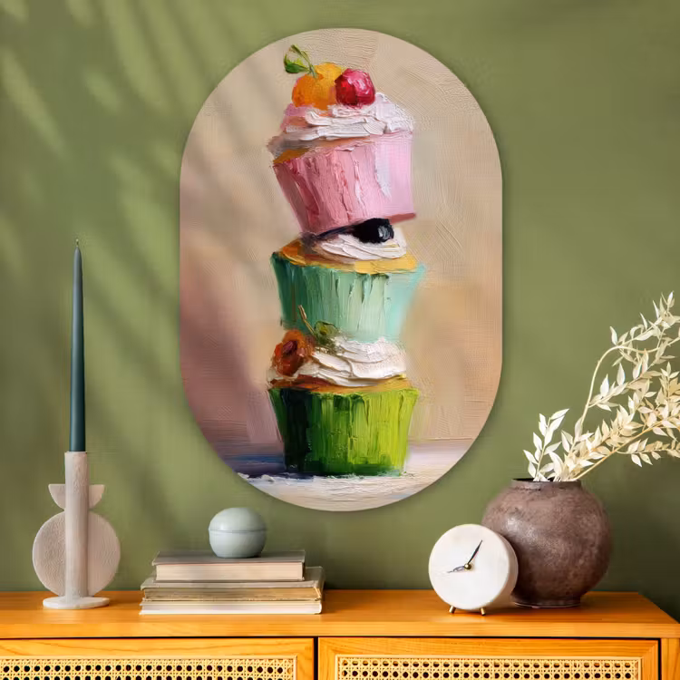 Muurovaal - Glas - Cupcakes - Gestapeld - Kleurrijk - Fruit — 2