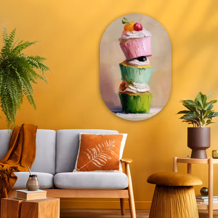 Muurovaal - Glas - Cupcakes - Gestapeld - Kleurrijk - Fruit — 3