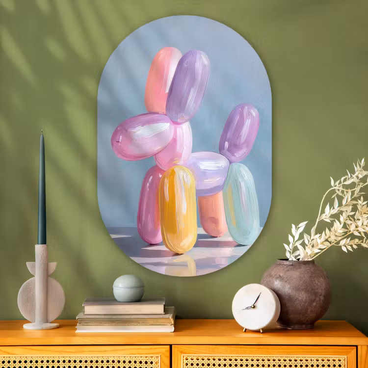 Muurovaal - Glas - Dier - Ballon - Pasteltinten - Glanzend — 2