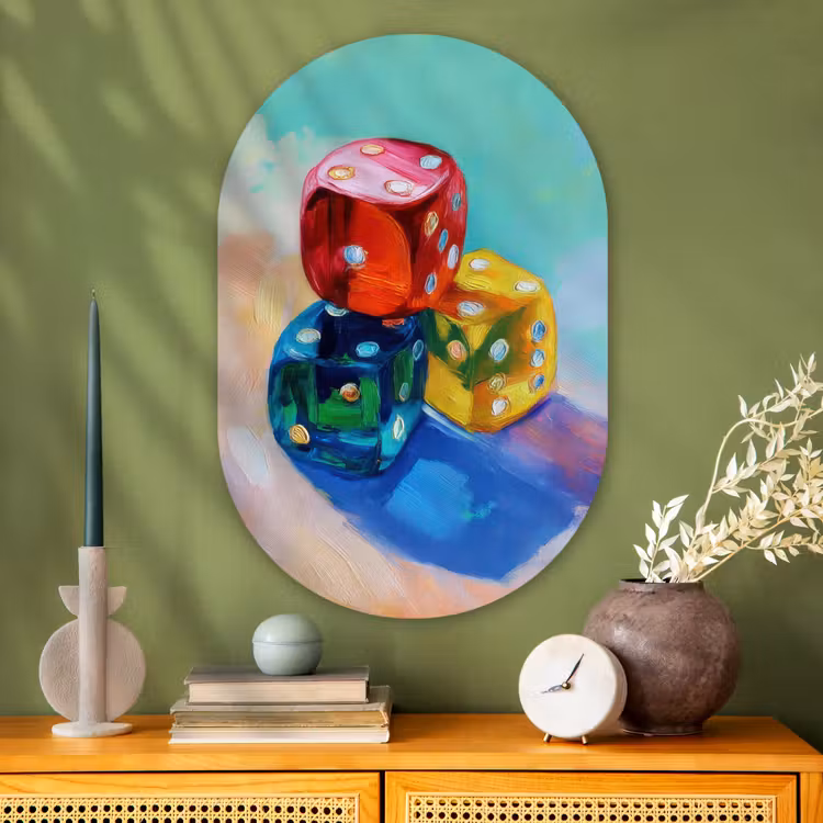 Muurovaal - Glas - Dobbelstenen - Kleurrijk - Getallen - Stipjes — 2