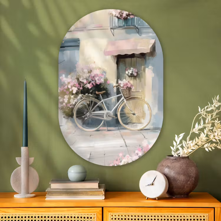 Muurovaal - Glas - Fiets - Pastelkleuren - Bloemen — 2