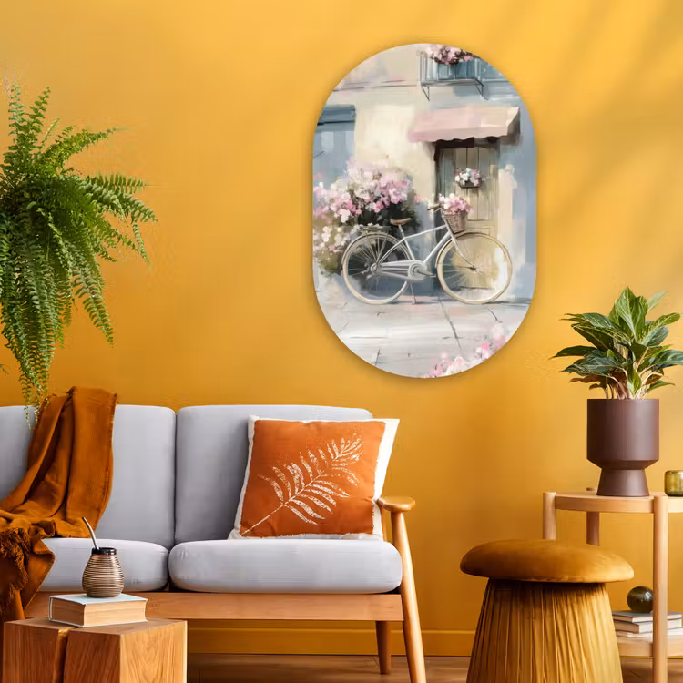 Muurovaal - Glas - Fiets - Pastelkleuren - Bloemen — 3