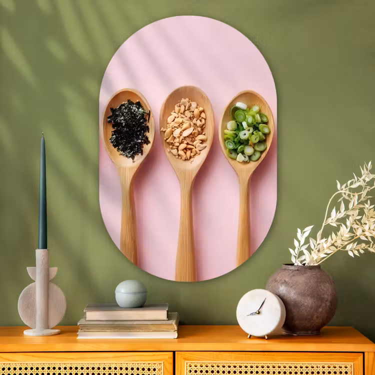 Muurovaal - Glas - Ingrediënten - Lepels - Hout - Roze — 2