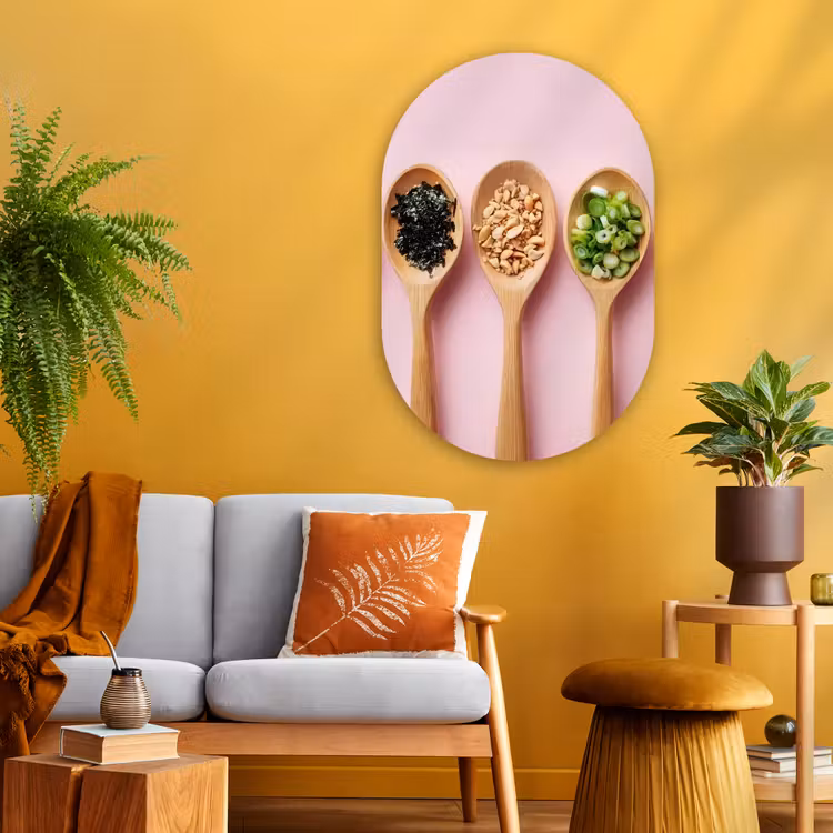 Muurovaal - Glas - Ingrediënten - Lepels - Hout - Roze — 3