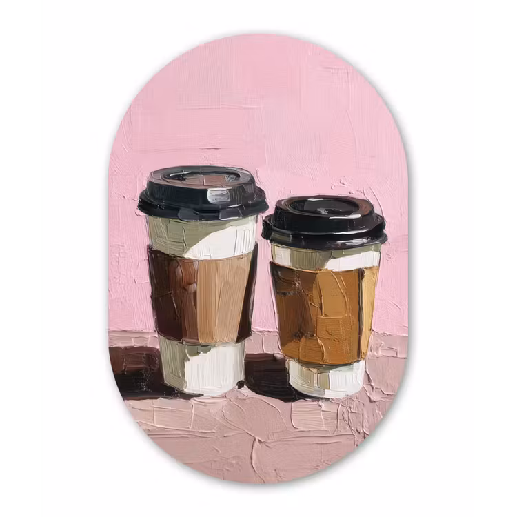 Muurovaal - Glas - Koffiebekers - Deksel - Verf - Textuur — 1