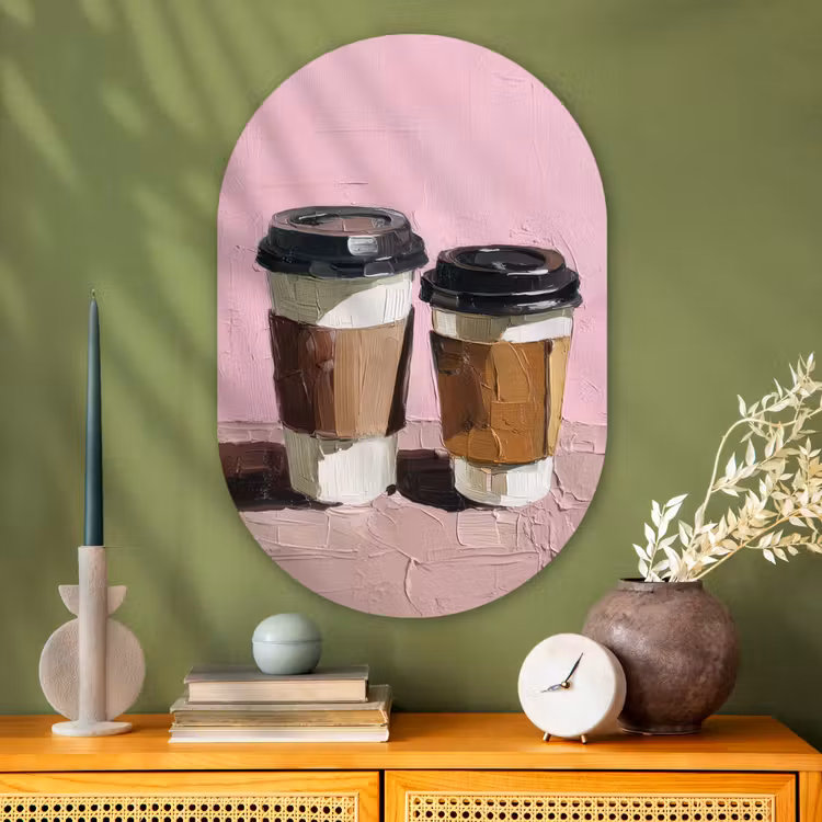 Muurovaal - Glas - Koffiebekers - Deksel - Verf - Textuur — 2