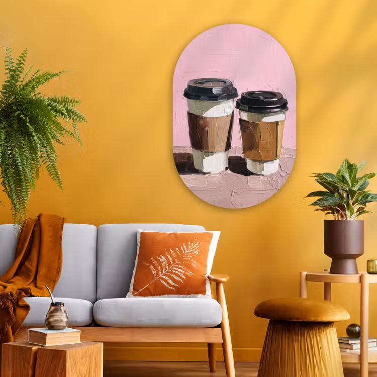 Muurovaal - Glas - Koffiebekers - Deksel - Verf - Textuur — 3