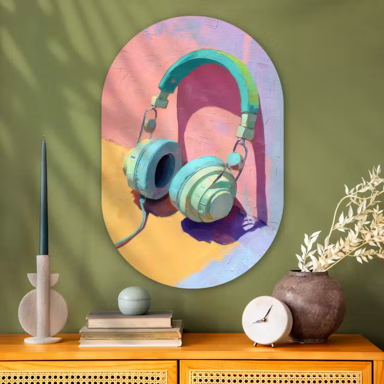 Muurovaal - Glas - Koptelefoon - Mintgroen - Draad — 2