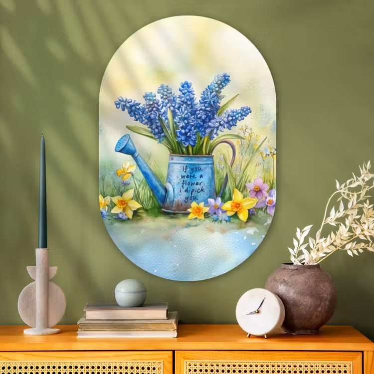 Muurovaal - Glas - Lavendelbloemen - Quote - Gieter — 2