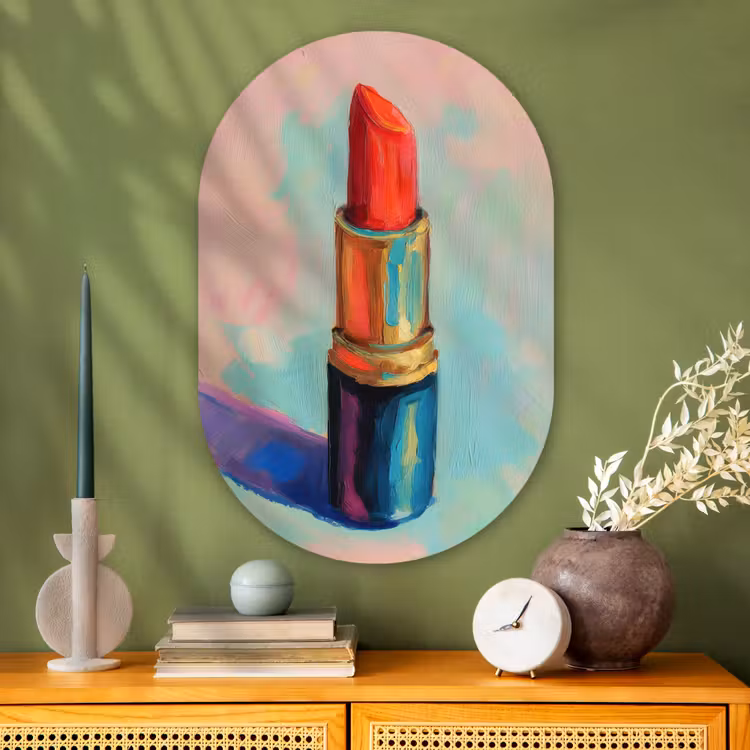 Muurovaal - Glas - Lippenstift - Rood - Penseelstreken — 2